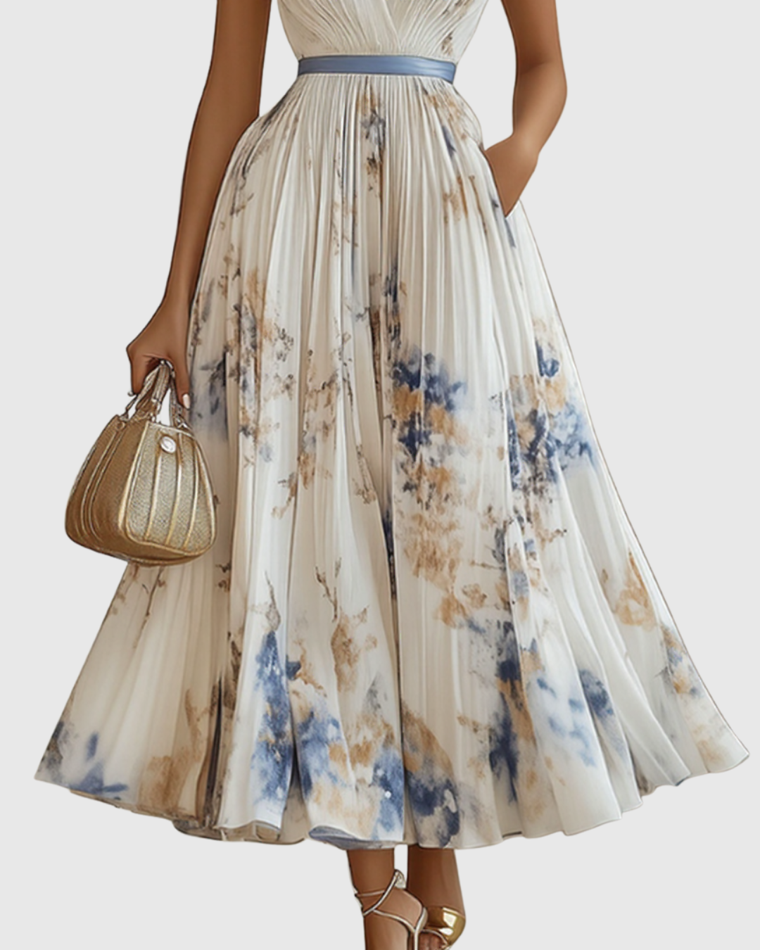 Adelaide Pleated Floral V-Neck Long Sleeve Maxi Dress
