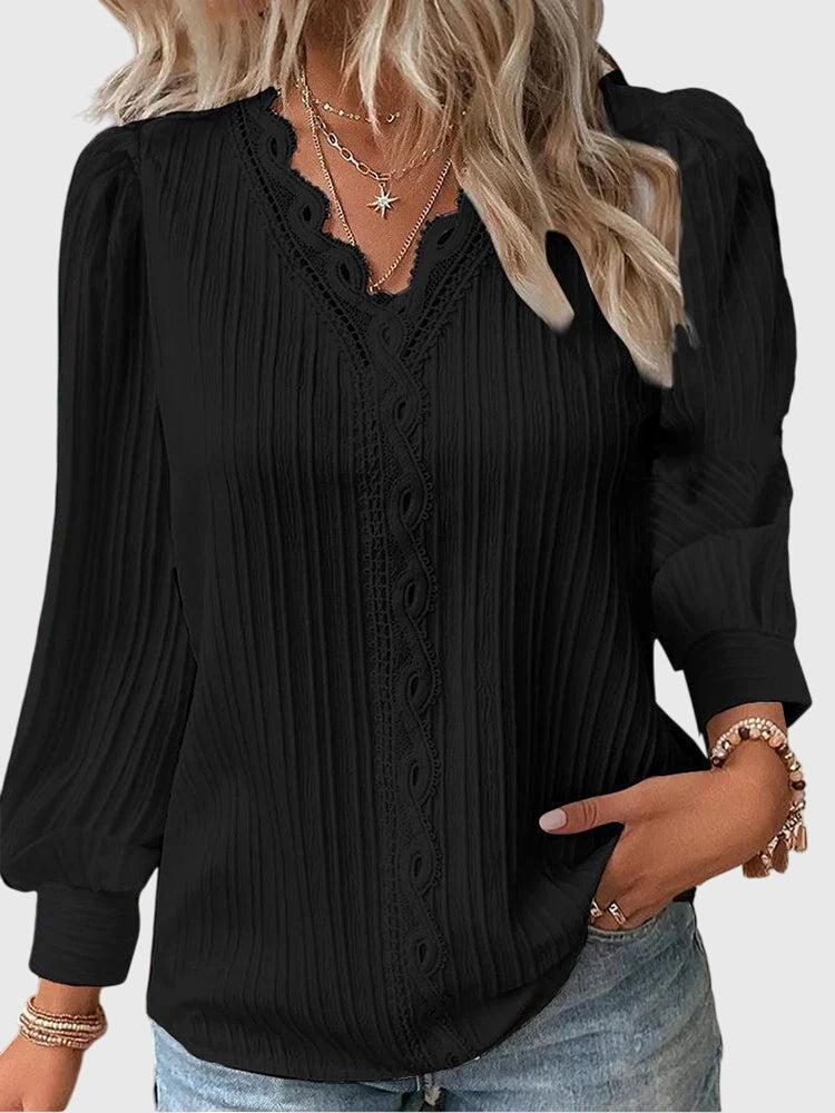 Andrea Tailored Pullover Blouse in Black