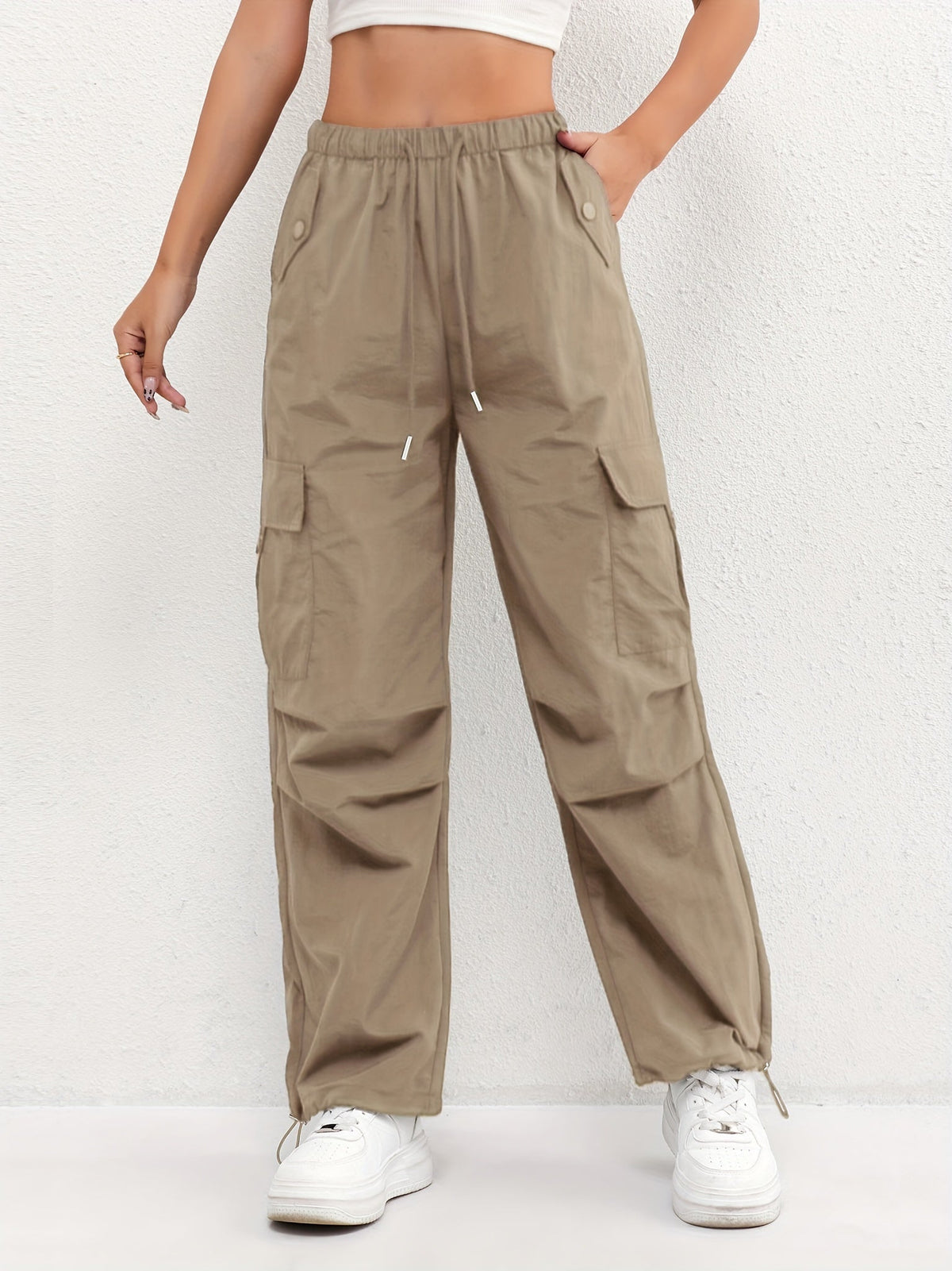 Brooklyn Relaxed Wide-Leg Cargo Pants in Brown