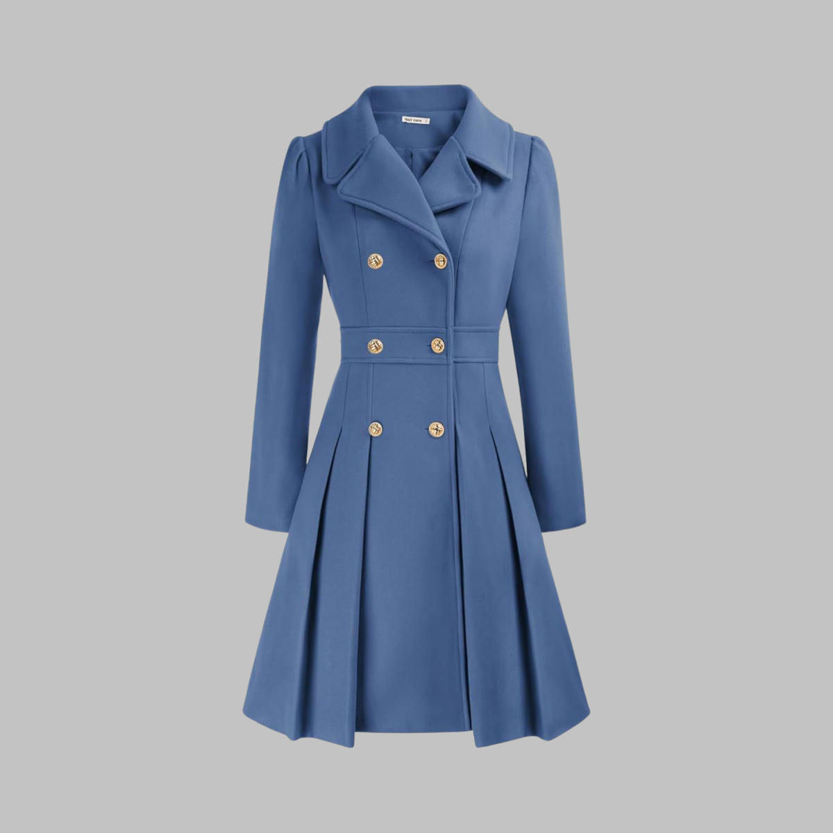 Dami Double-Button Long-Sleeve Coat in Gray Blue