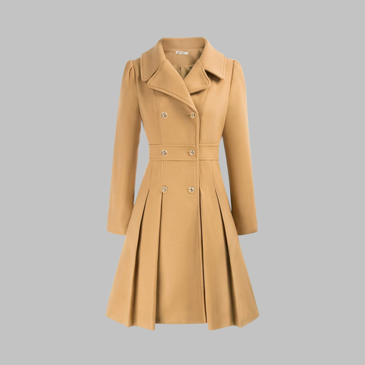 Dami Double-Button Long-Sleeve Coat in Khaki