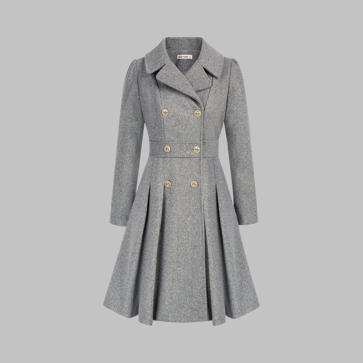 Dami Double-Button Long-Sleeve Coat in Light Gray