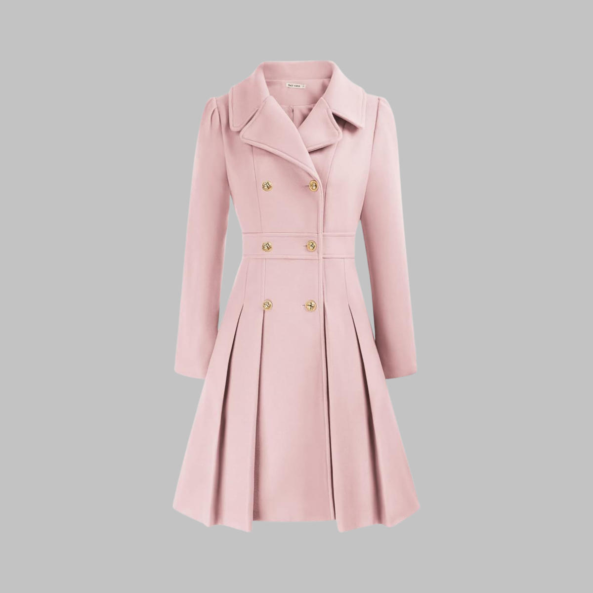 Dami Double-Button Long-Sleeve Coat in Light Pink