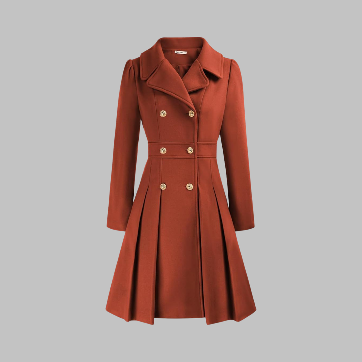 Dami Double-Button Long-Sleeve Coat in Orange