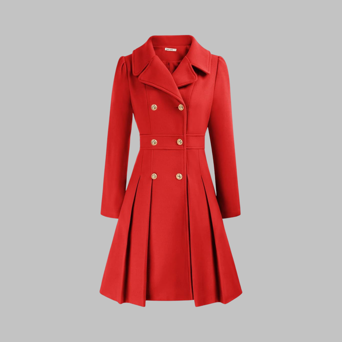 Dami Double-Button Long-Sleeve Coat in Red