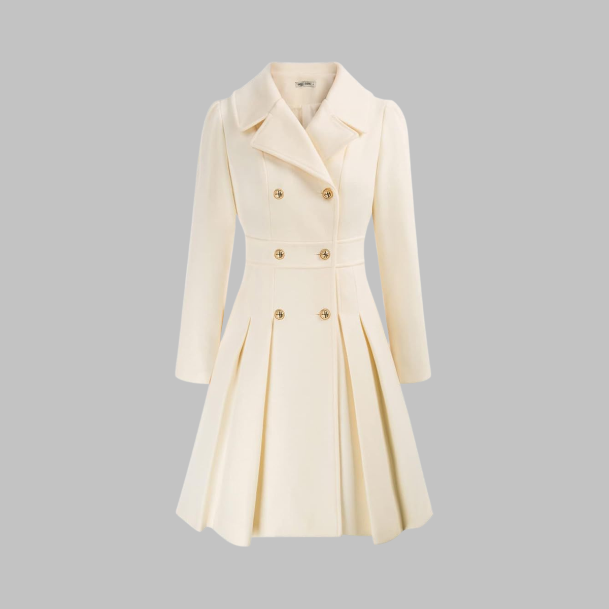 Dami Double-Button Long-Sleeve Coat in White