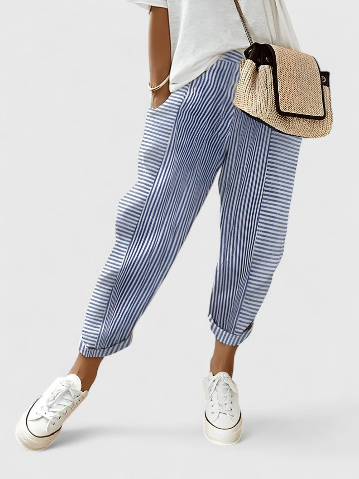 Elvira Stretch-Waistband Pants with Side Pockets in Blue