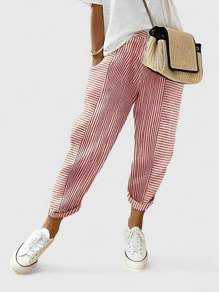 Elvira Stretch-Waistband Pants with Side Pockets in Light Red