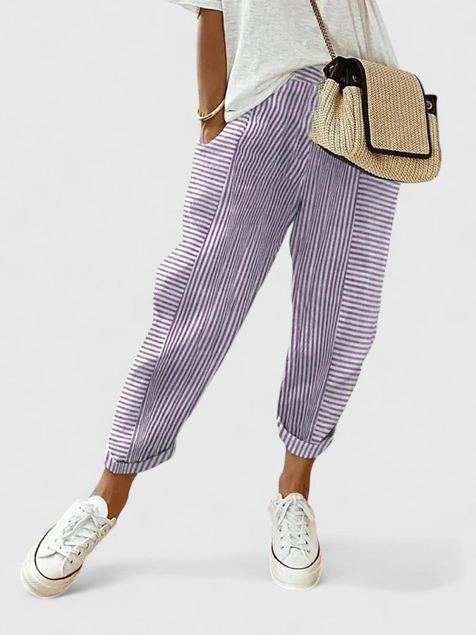 Elvira Stretch-Waistband Pants with Side Pockets in Purple