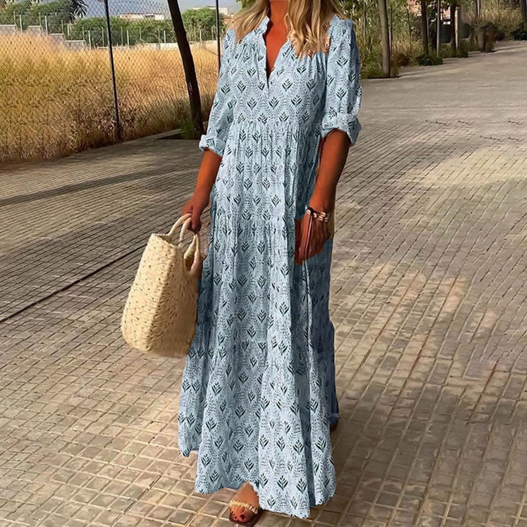 Harper Roll-Up Sleeve Printed Maxi Dress