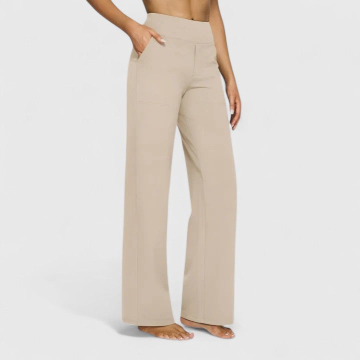 Hilary Pull-On Wide-Waistband Pants in Cream