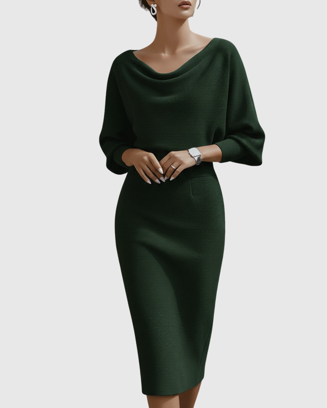 Ismeria Cowl-Neck Batwing Midi Dress