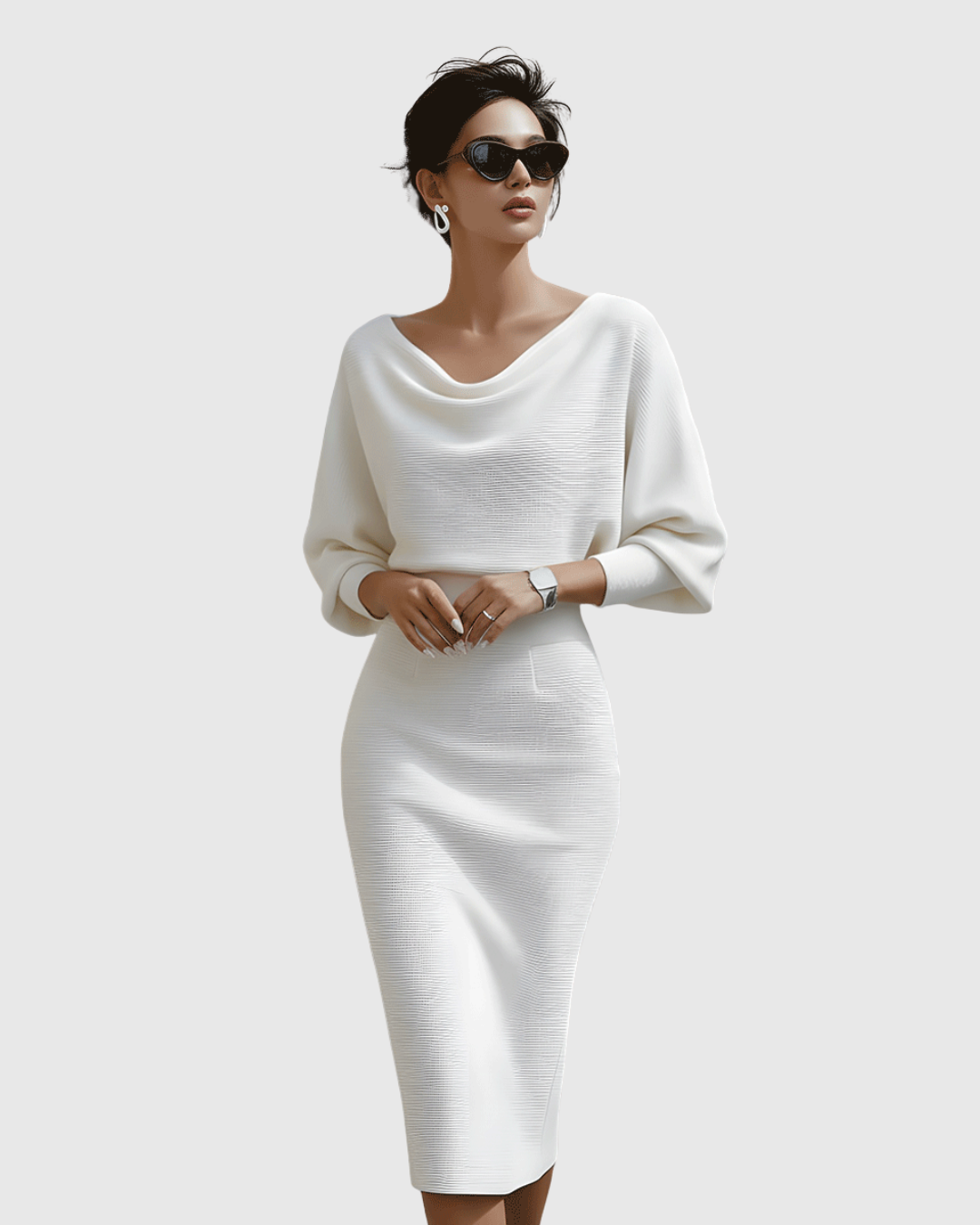 Ismeria Cowl-Neck Batwing Midi Dress