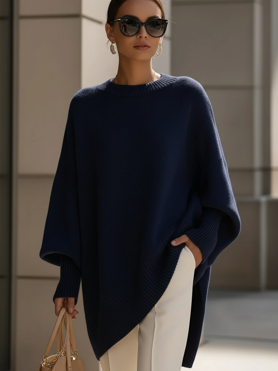 Jennifer Oversized Asymmetrical-Hem Sweater in Navy Blue