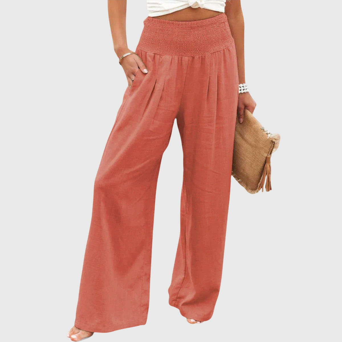 Julie Wide-Leg Flowing Pants in Orange