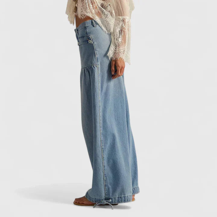 Lani Wide-Leg Pleated-Pocket Pants