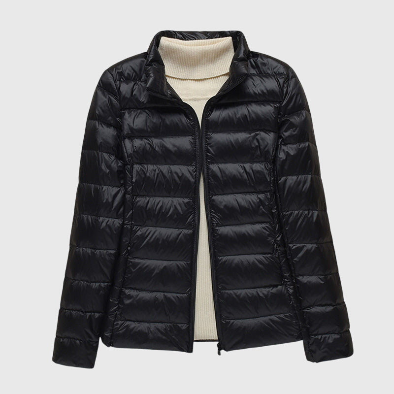 Lily Lightweight Quilted Jacket in Black Stand Collar