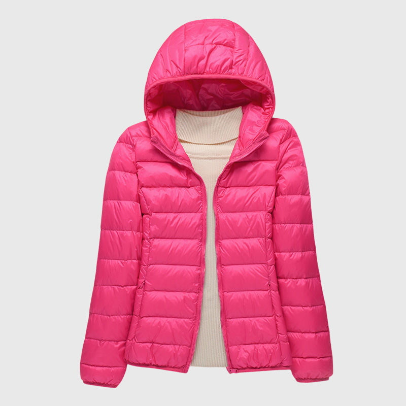Lily Lightweight Quilted Jacket in Pink Hood
