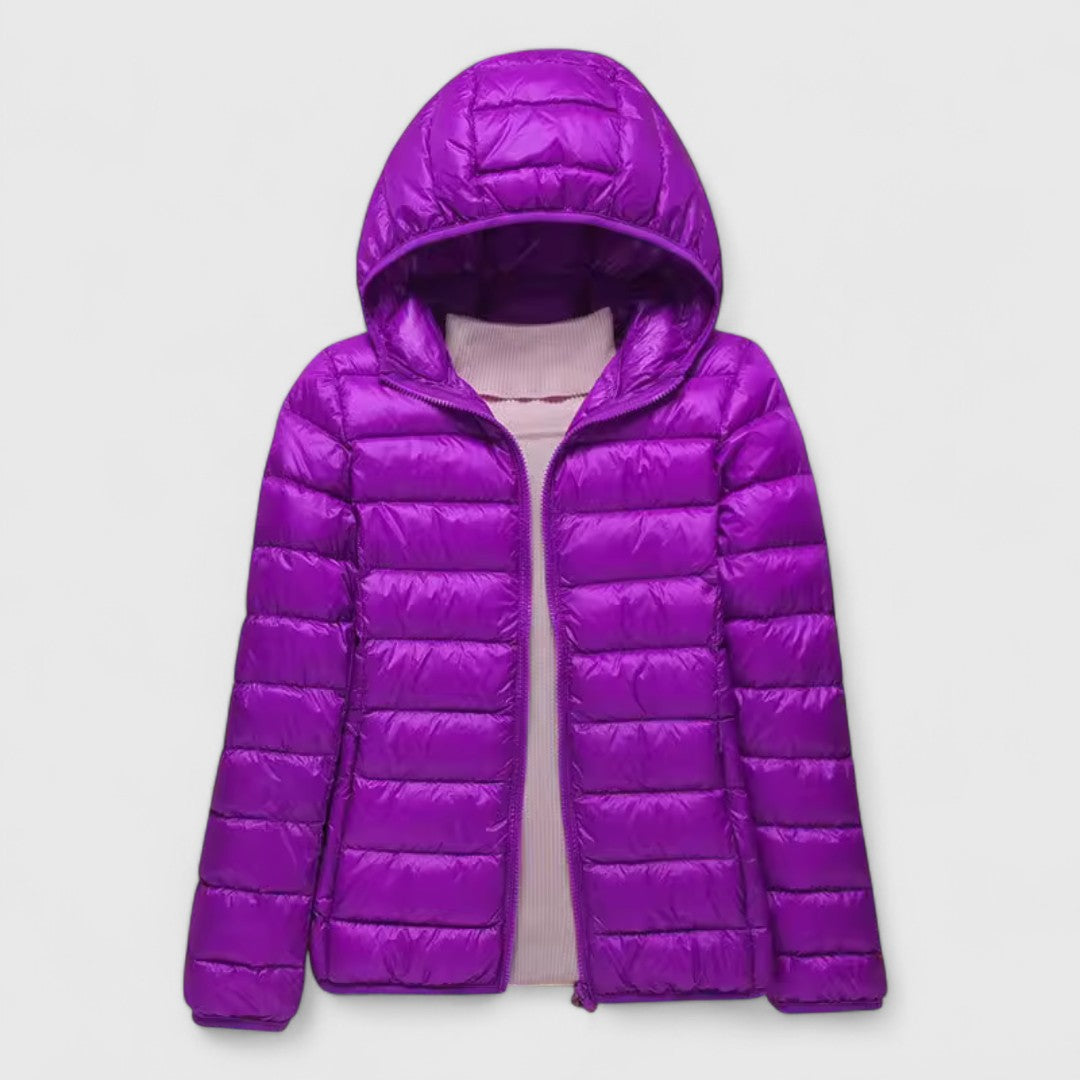 Lily Lightweight Quilted Jacket in Purple Hood
