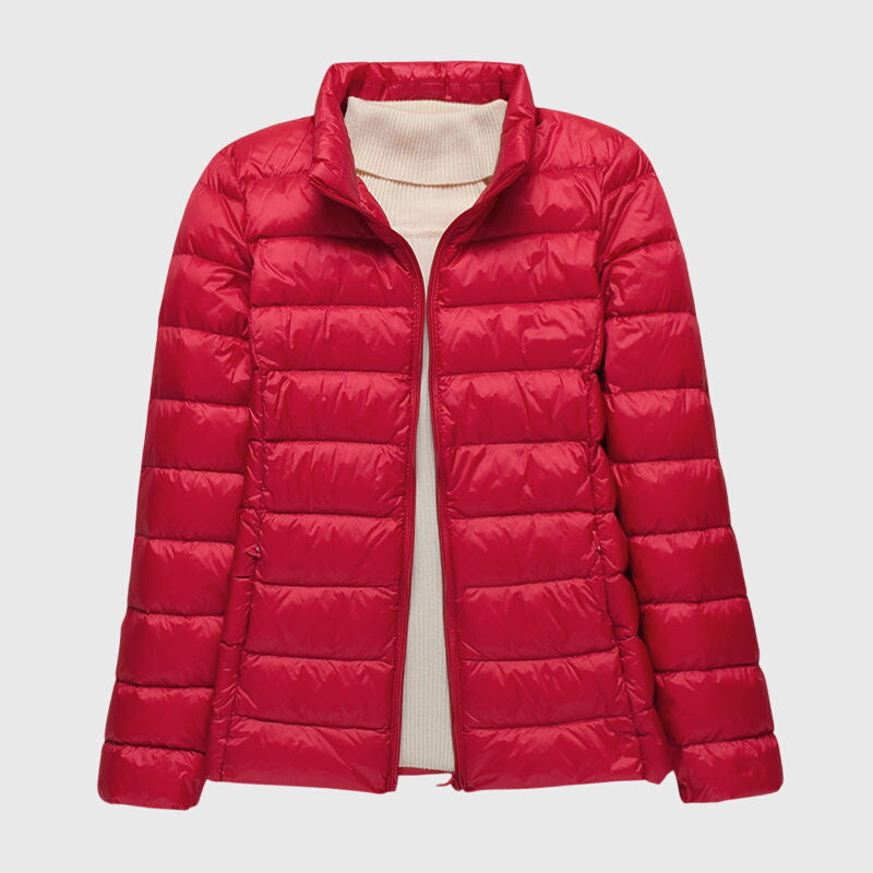 Lily Lightweight Quilted Jacket in Red Stand Collar