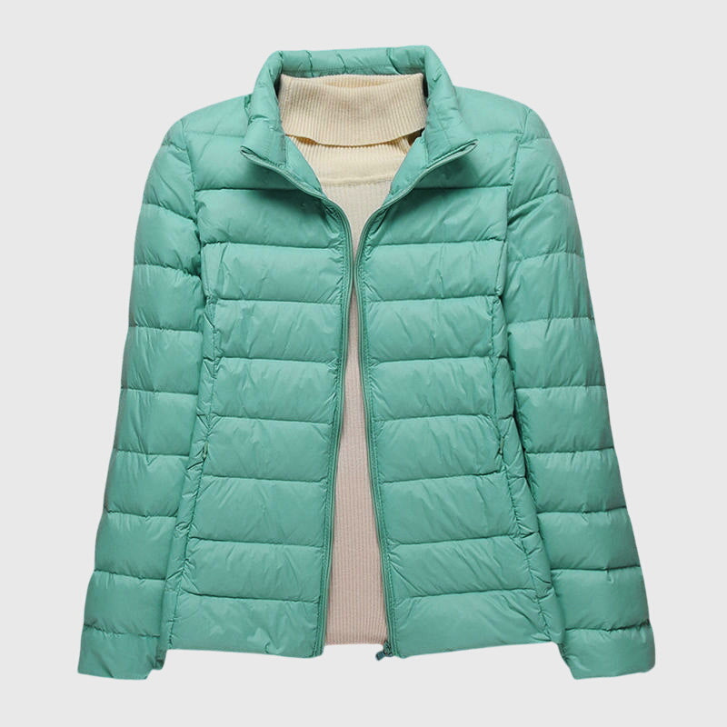 Lily Lightweight Quilted Jacket in Turquoise Stand-up collar