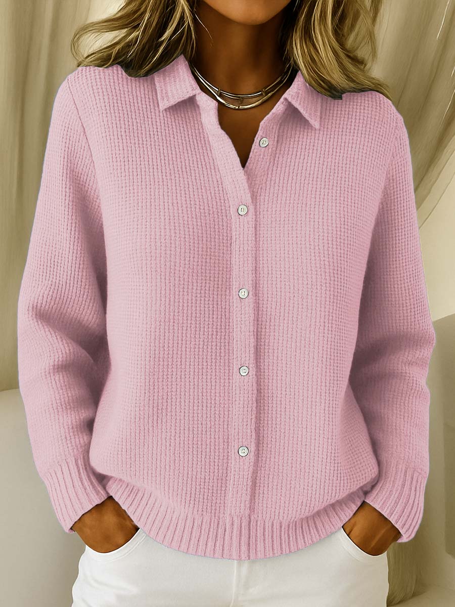 Lisa Collared Button-Front Cardigan in Pink