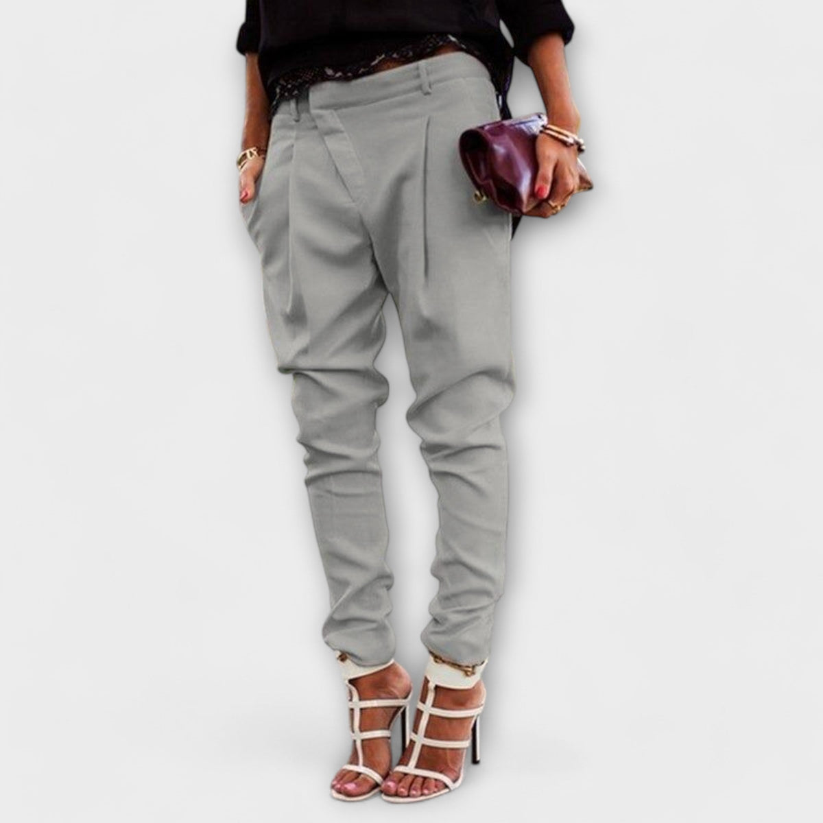 Mira Elastic-Waistband Trousers in Gray