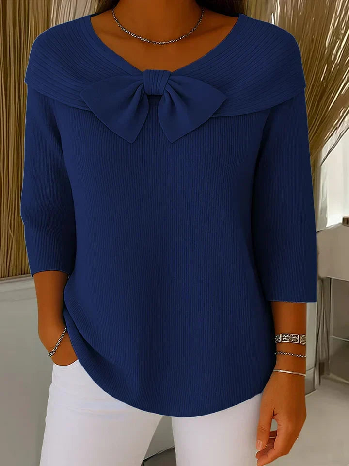 Neeko Bow-Detail Fitted Sweater in Dark Blue