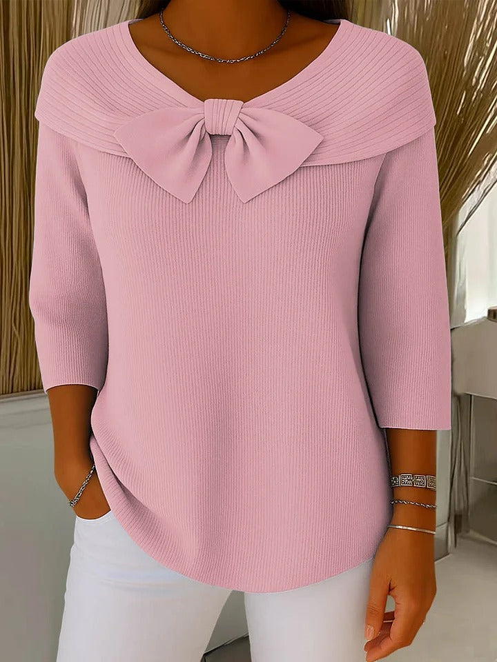 Neeko Bow-Detail Fitted Sweater in Pink