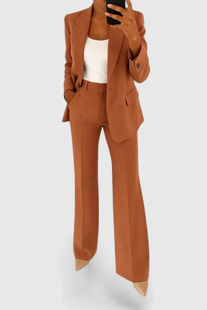 Palynette Tailored Two-Piece Suit Set in Brown