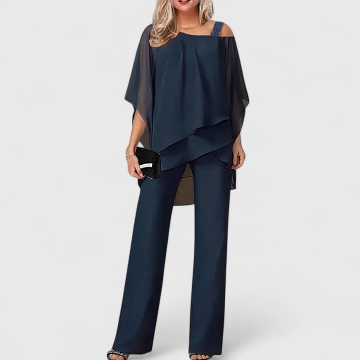 Serenity Two-Piece Tailored Pant Set in Dark Blue