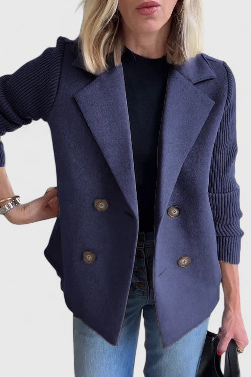 Winslet Double-Breasted Contrast-Sleeve Blazer in Blue