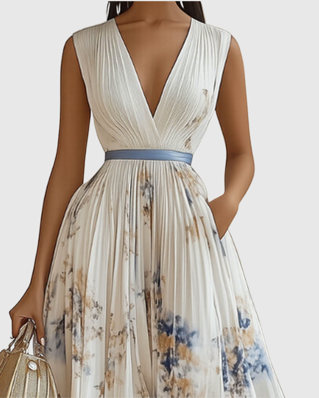 Adelaide Pleated Floral V-Neck Long Sleeve Maxi Dress