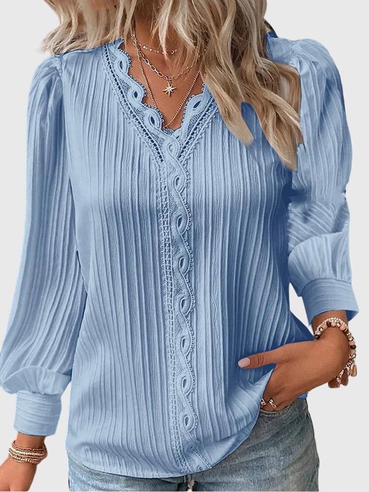 Andrea Tailored Pullover Blouse in Blue