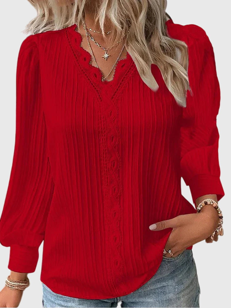 Andrea Tailored Pullover Blouse in Red