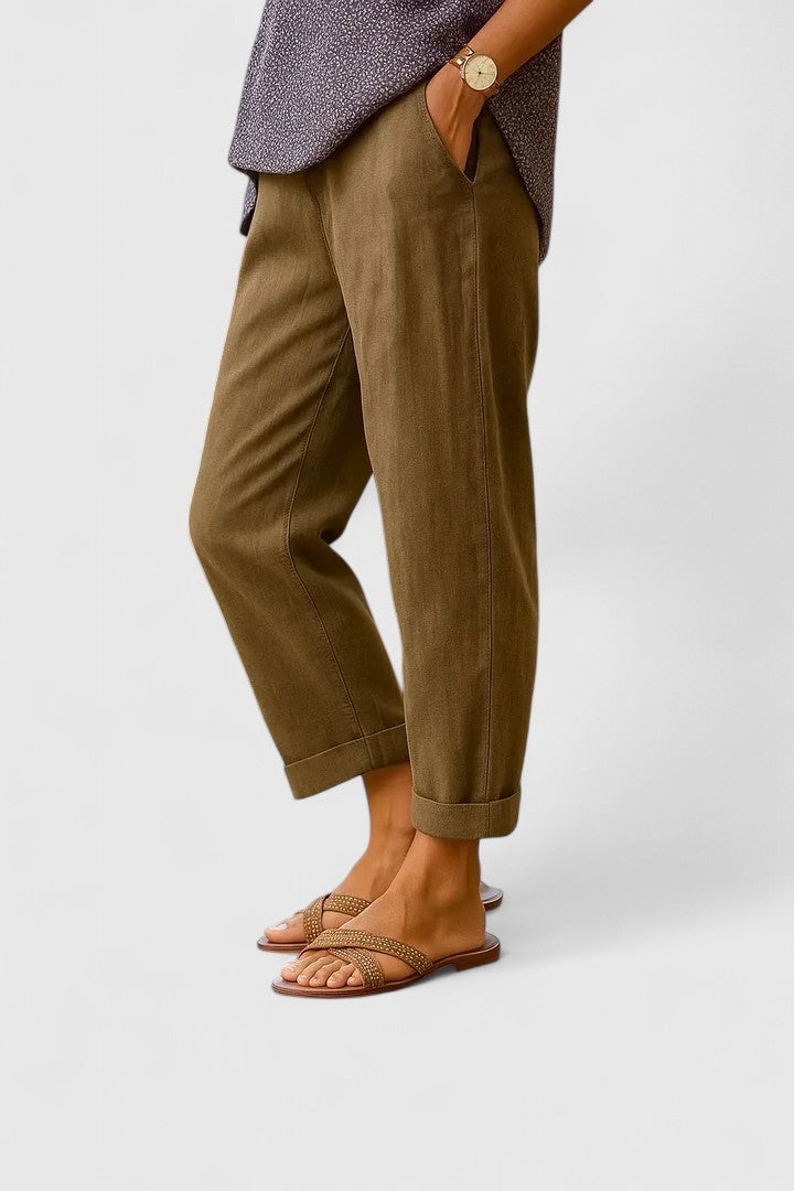 Belle Straight-Leg Pants with Side Pockets in Coffee Brown