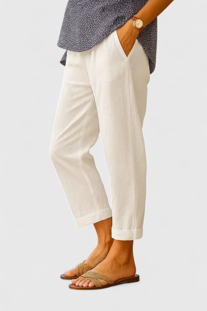 Belle Straight-Leg Pants with Side Pockets in Ivory White