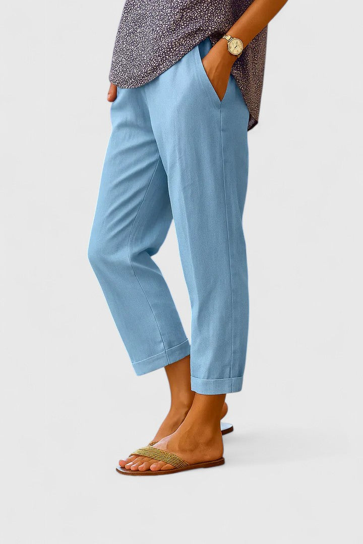 Belle Straight-Leg Pants with Side Pockets in Mist Blue