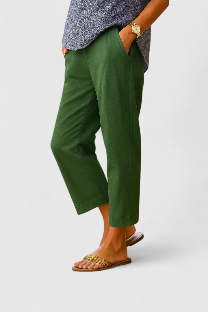 Belle Straight-Leg Pants with Side Pockets in Olive Green