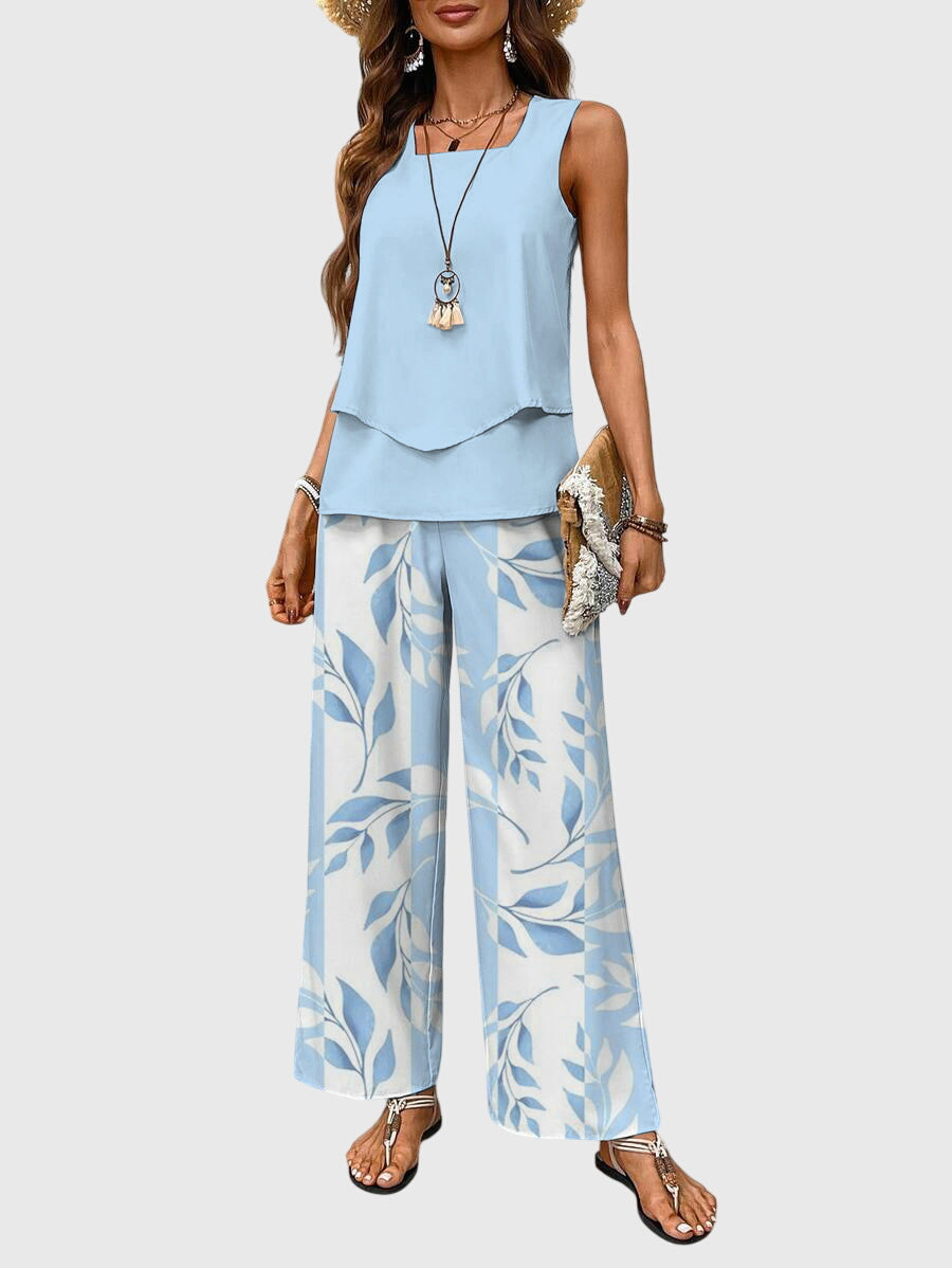 Brenda Square-Neck Loose-Fit Two-Piece Set in Blue