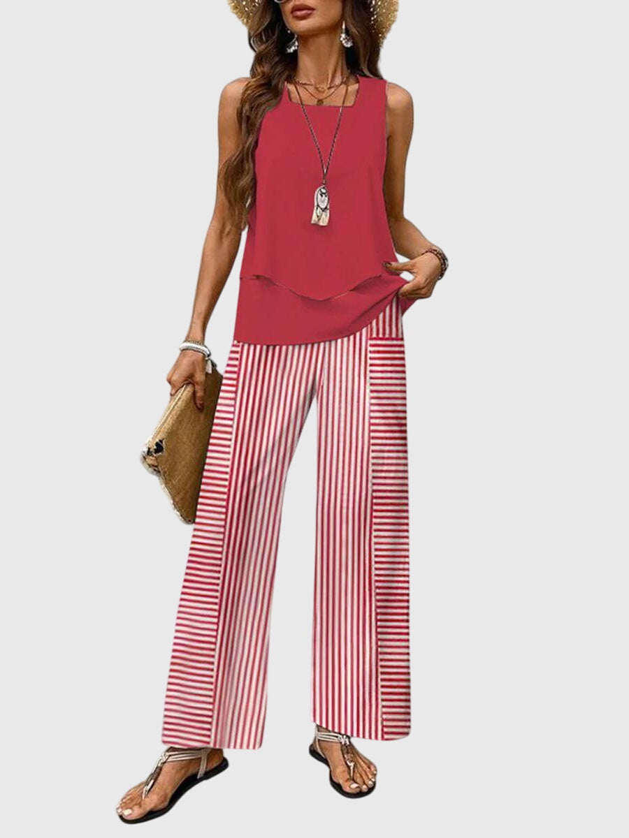 Brenda Square-Neck Loose-Fit Two-Piece Set in Red