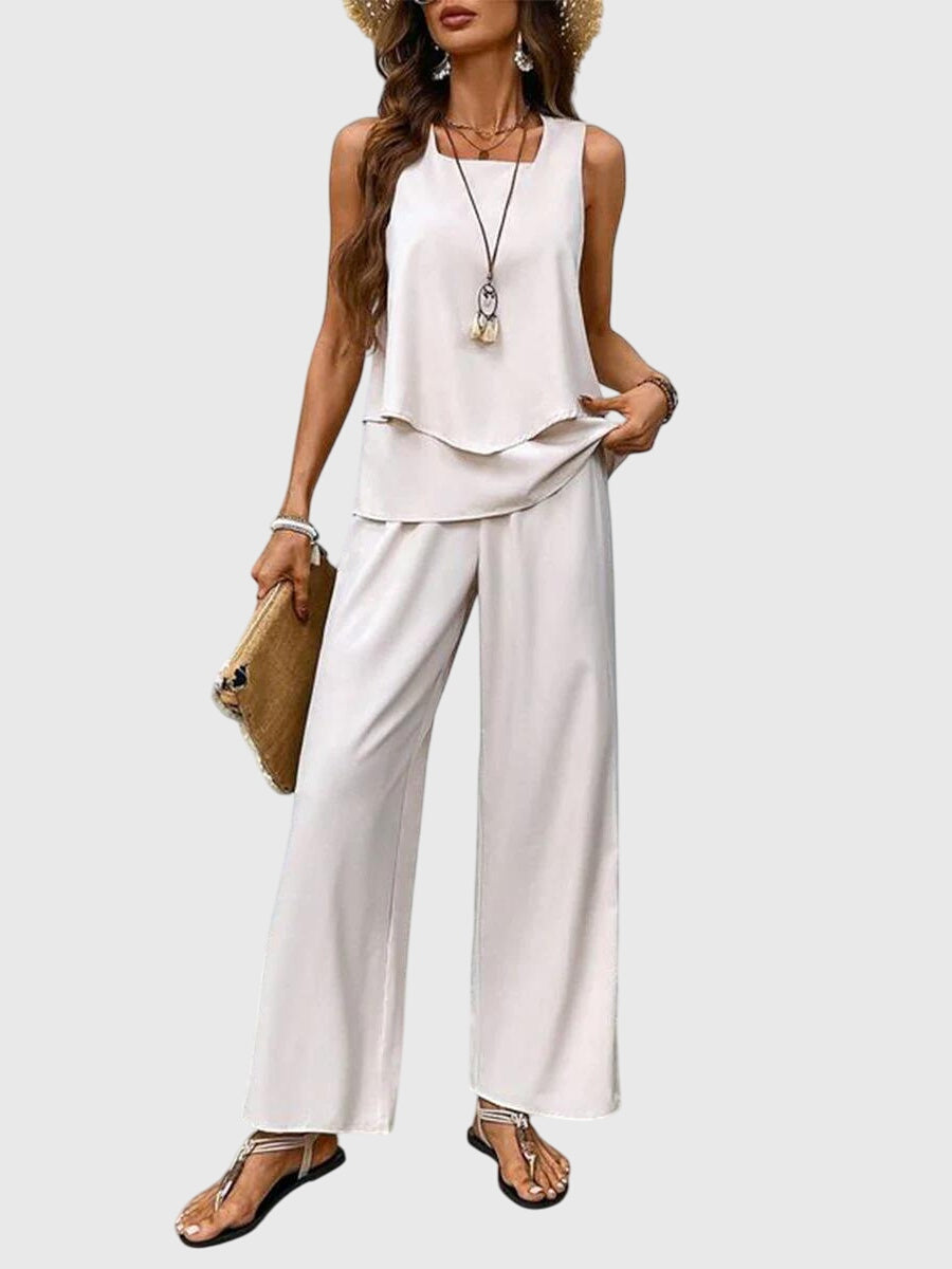 Brenda Square-Neck Loose-Fit Two-Piece Set in White