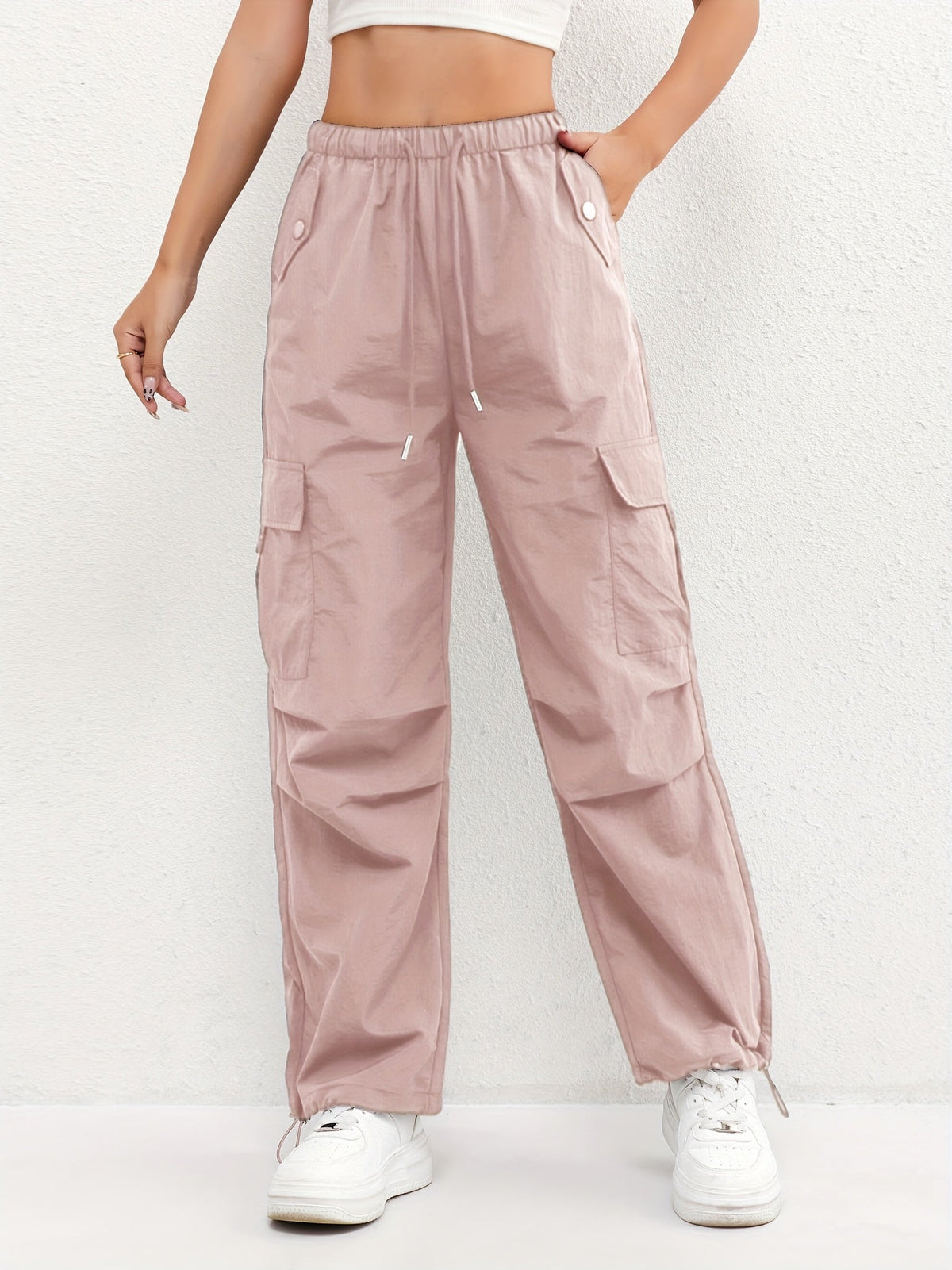 Brooklyn Relaxed Wide-Leg Cargo Pants in Pink