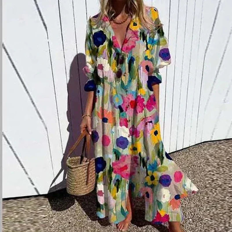 Catherine Boho Floral Long Sleeve Maxi Dress in Multi Flowers