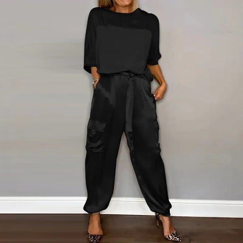 Charlotte Plus-Size Two-Piece Cargo Pants Set in Black