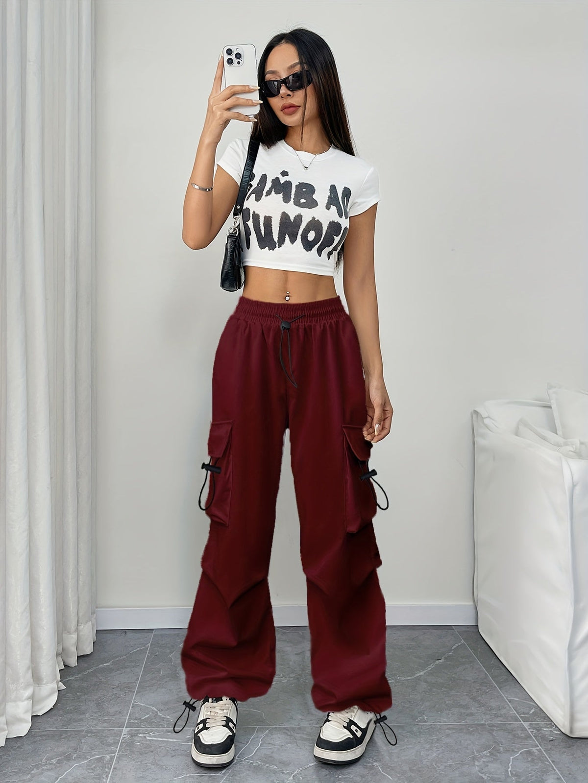 Chloe Wide-Leg Cargo Drawstring Pants