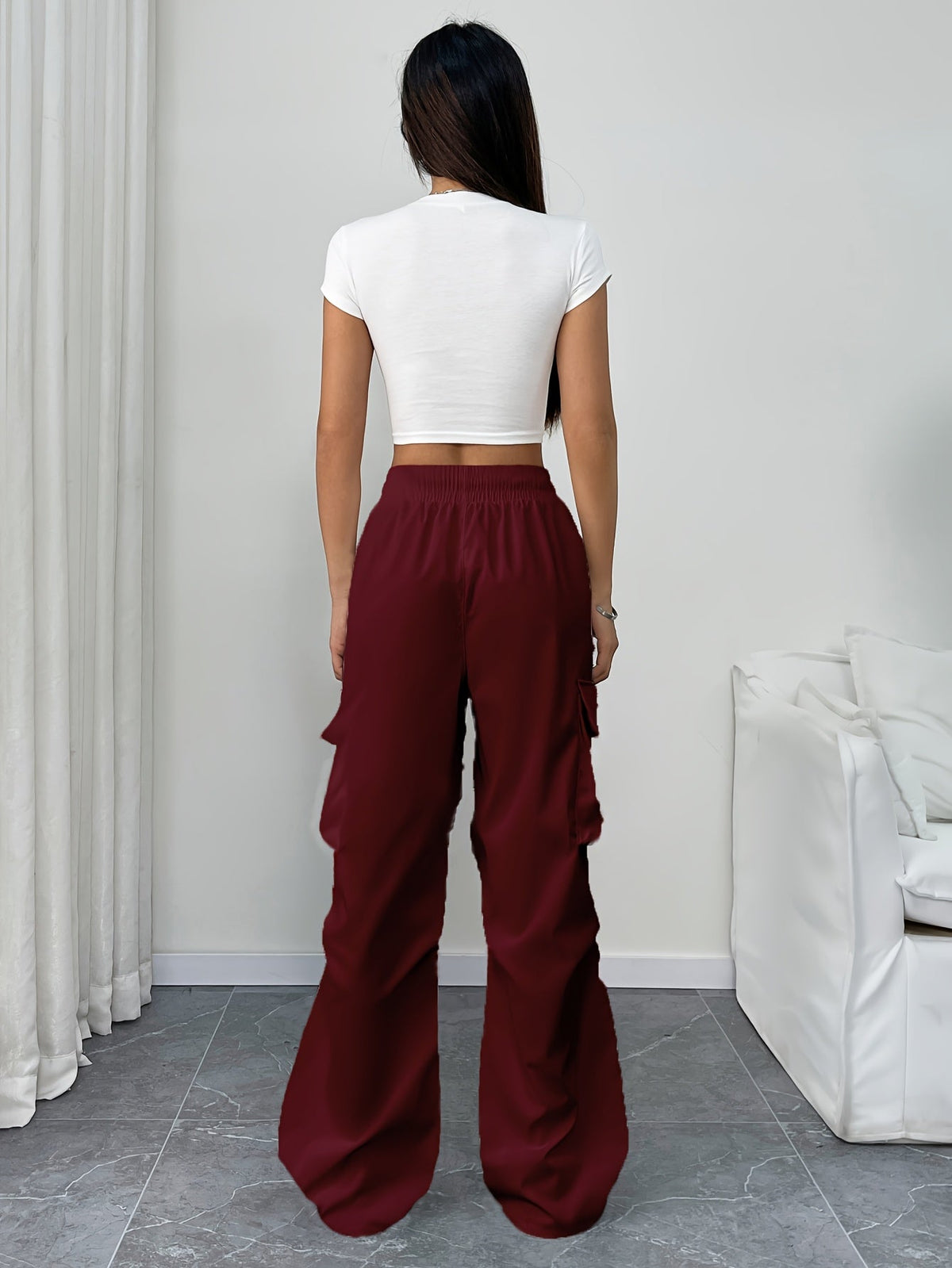 Chloe Wide-Leg Cargo Drawstring Pants