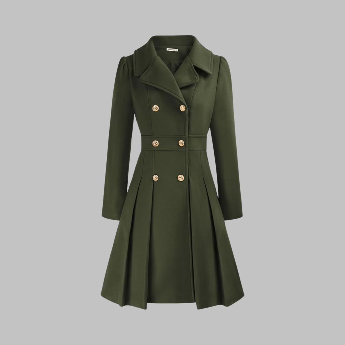 Dami Double-Button Long-Sleeve Coat in Army Green