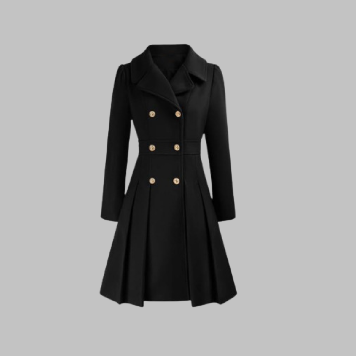 Dami Double-Button Long-Sleeve Coat in Black