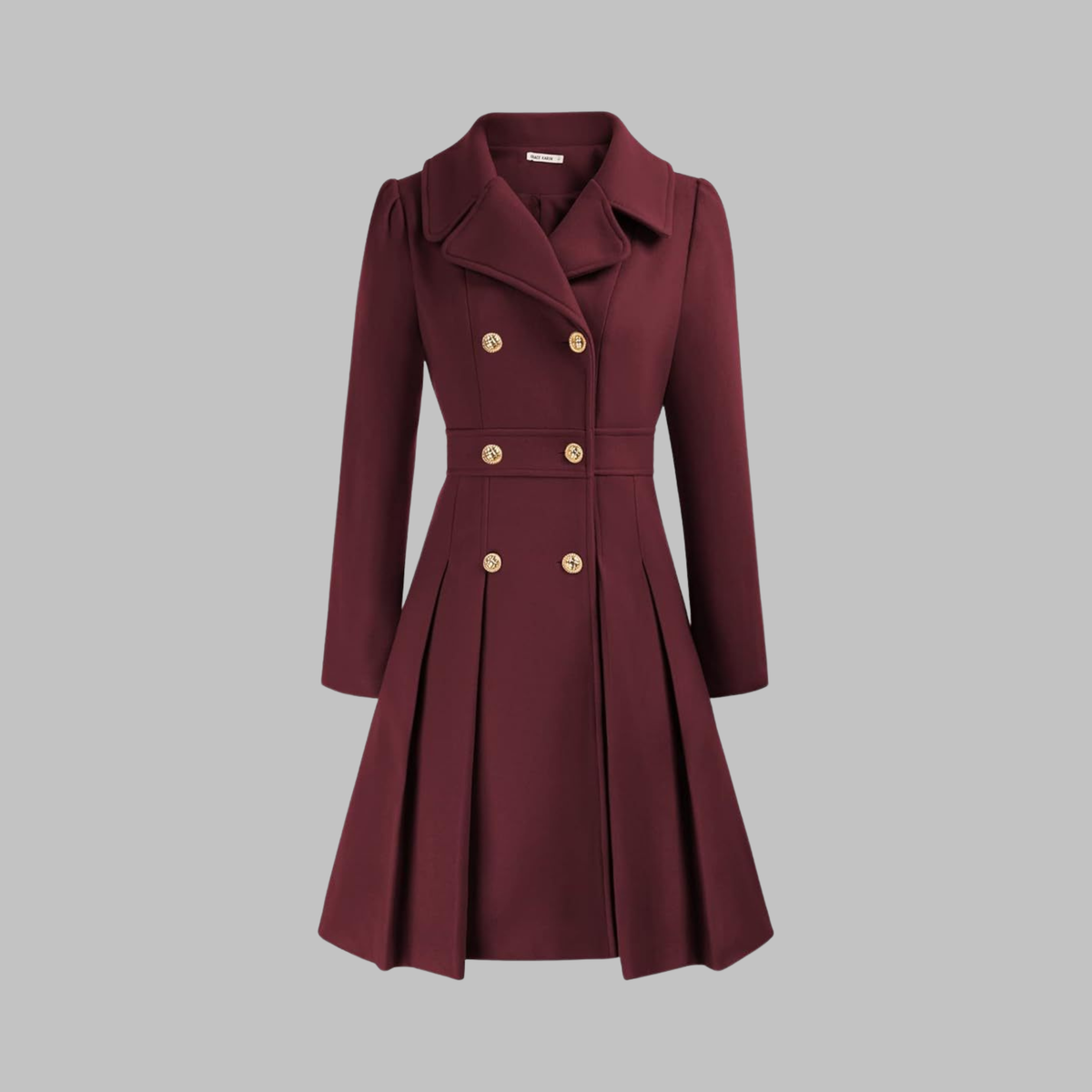 Dami Double-Button Long-Sleeve Coat in Burgundy
